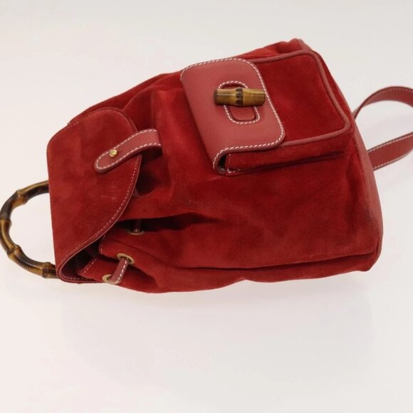 GUCCI Bamboo Backpack Suede Red Gold 003 1998 0030 Auth 127597 - Picture 6 of 16